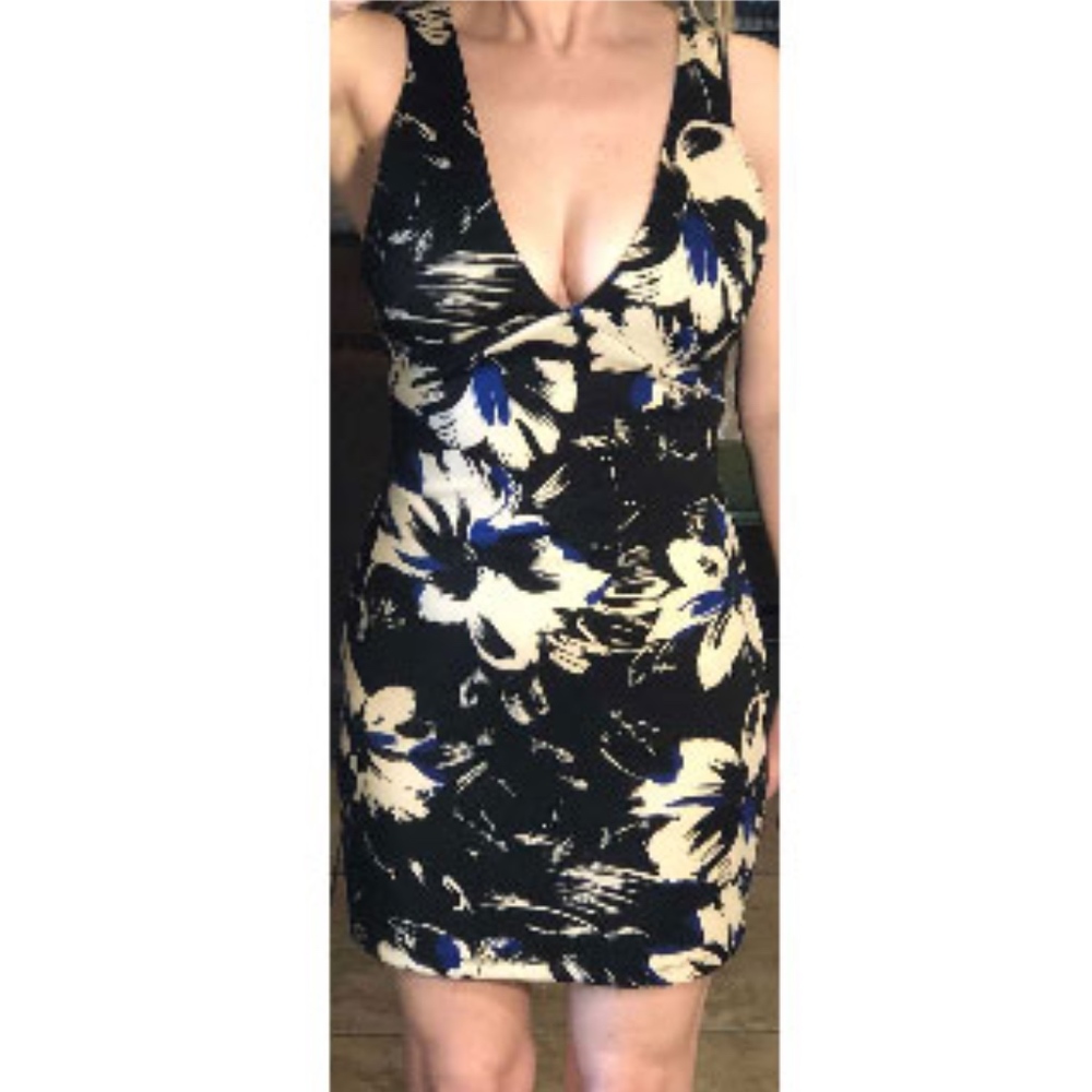 Printed V Neck Body Con Mini Dress